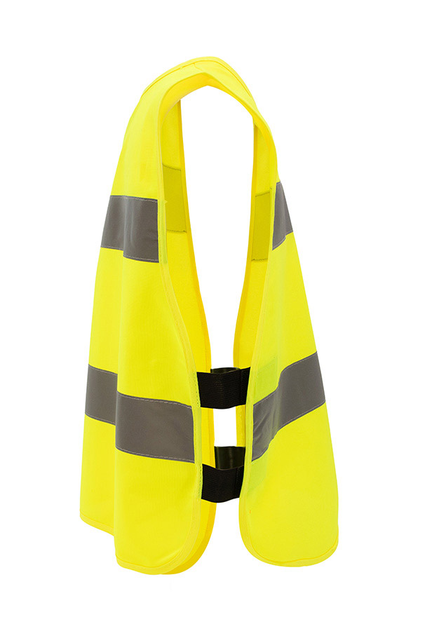 Funktionaler Poncho „Amigo“ in Gelb mit Reflexstreifen aus 100 % Polyester, verstellbar für Kinder und Erwachsene, wetterbeständig.