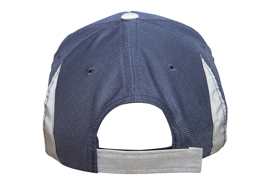 Baseball-Cap „Nice“ in Polyester mit Reflexsegmenten und silber-reflektierender Schirmkante, größenverstellbar für hohe Sichtbarkeit.