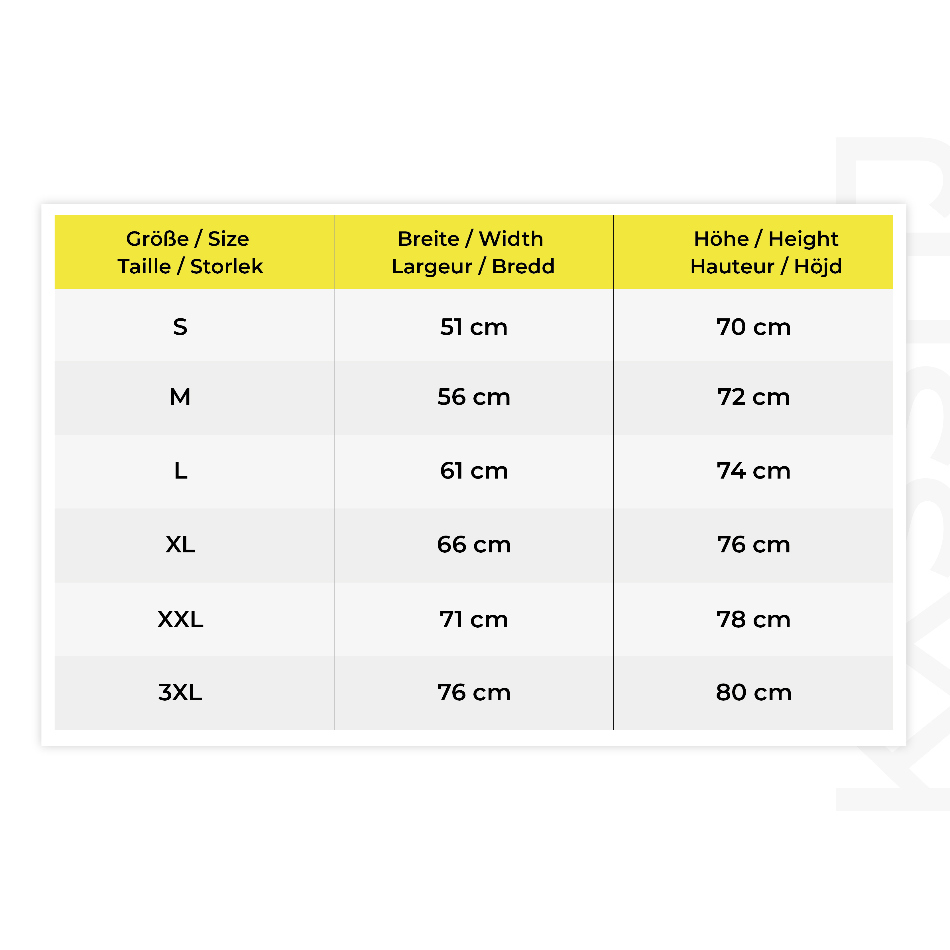 size chart, clothing table, S M L XL, dimensions, taillenhöhe
