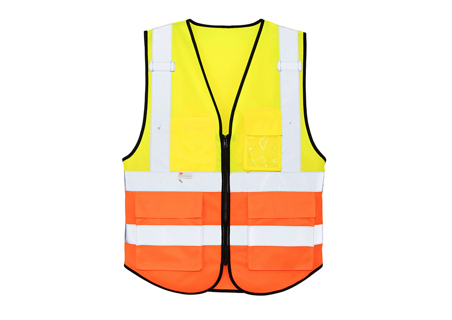 Premium Reflexväst - Multifunktionell med fickor “Munich“ - Signalgul / Orange - S/M