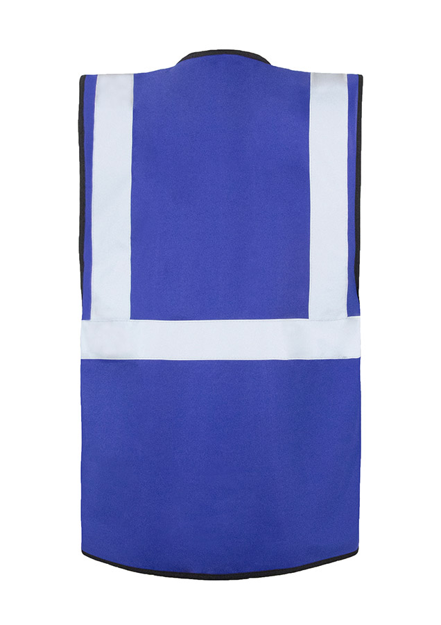 Blaue Warnweste mit Reflexstreifen und Reißverschluss